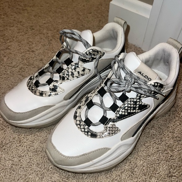 Aldo chunky sneakers, size 6.5, white and snakeskin - Picture 2 of 2